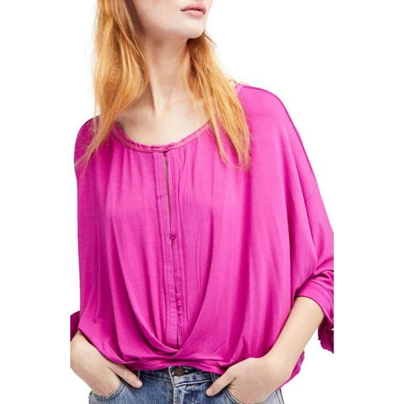 Free People Raspberry Keepin' On Tie Sleeve Crop - Picture 1 of 8